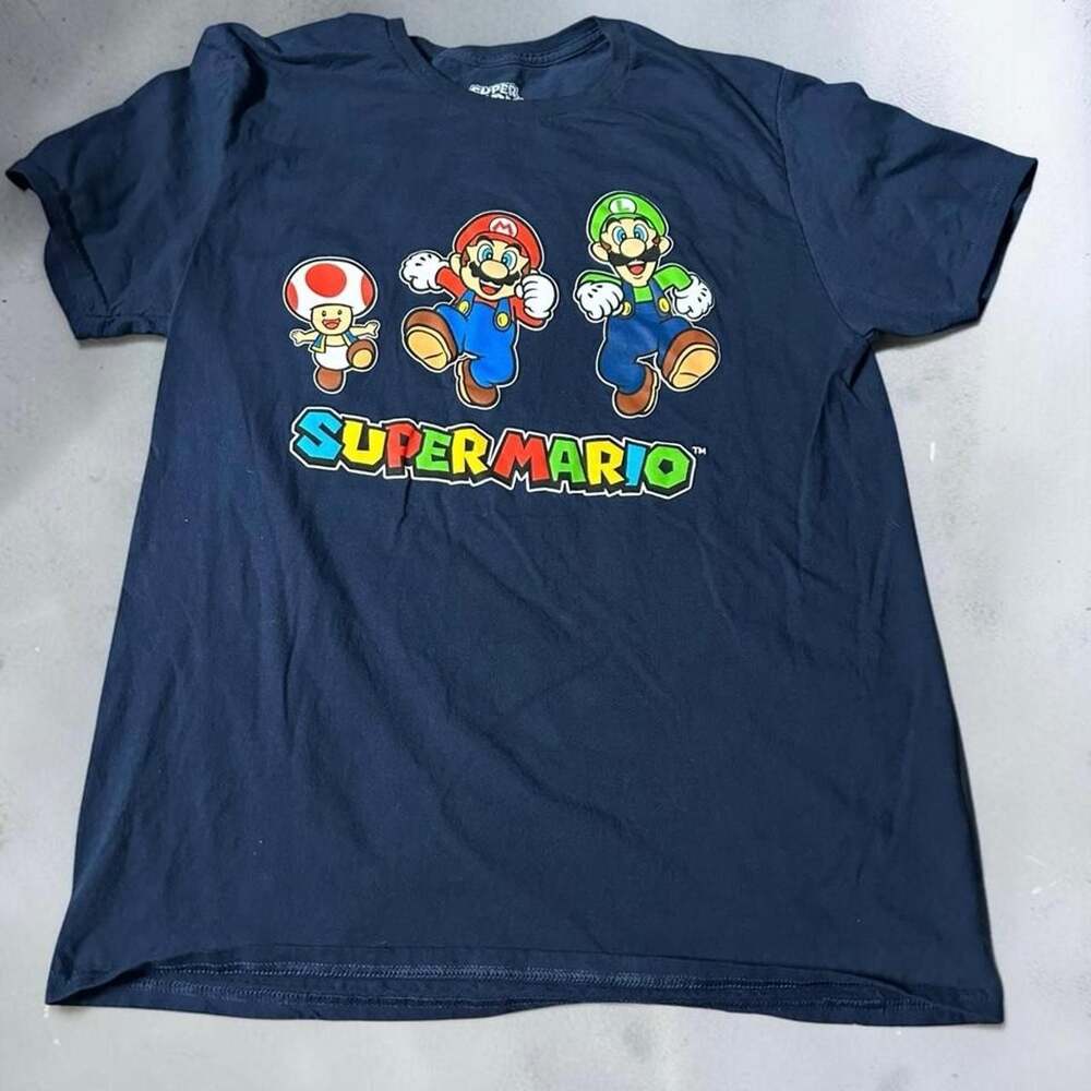 Nintendo Super Mario Graphic T-Shirt Navy Blue Size Large